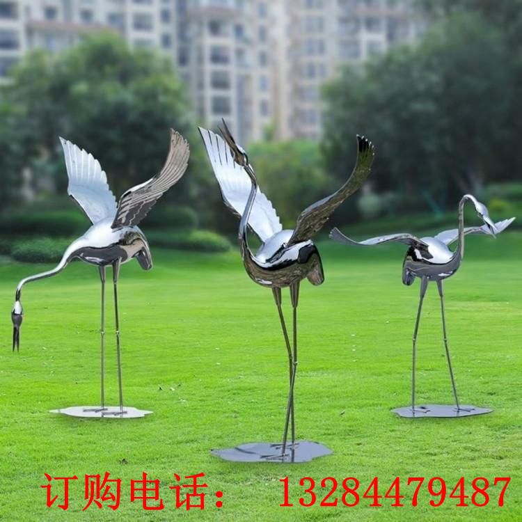 不銹鋼鏡面丹頂鶴雕塑