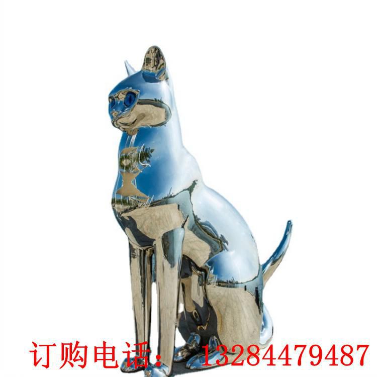 不銹鋼鏡面貓咪雕塑