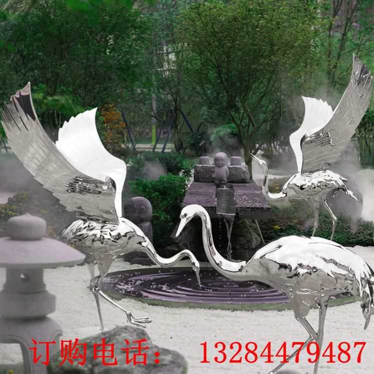 不銹鋼仙鶴玩耍雕塑