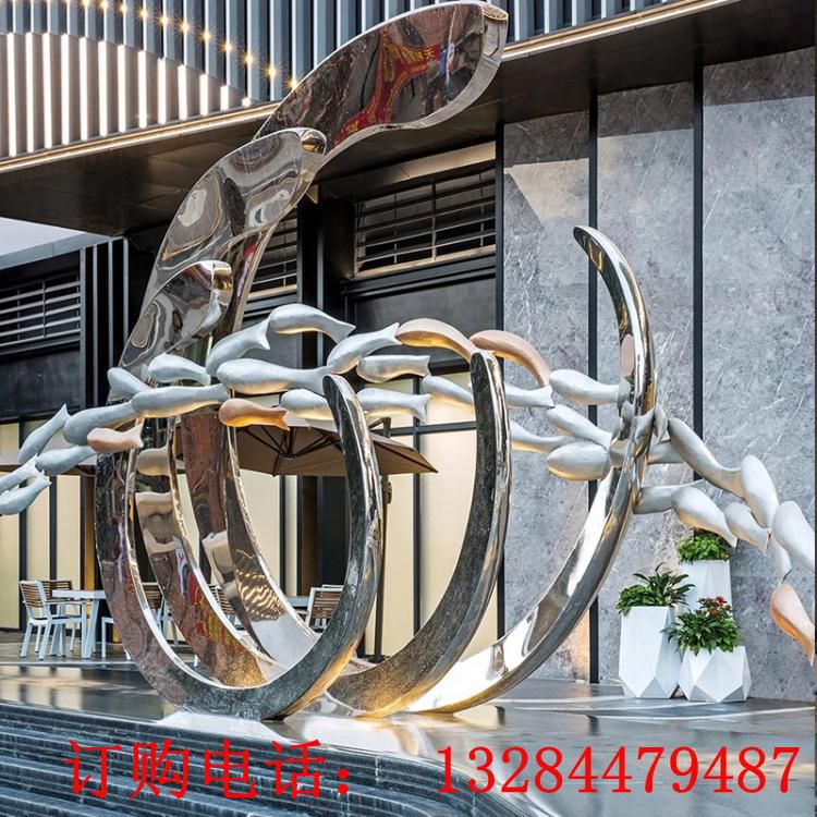 不銹鋼鯉魚躍龍門水景雕塑