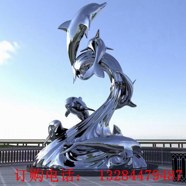 不銹鋼鏡面海豚雕塑