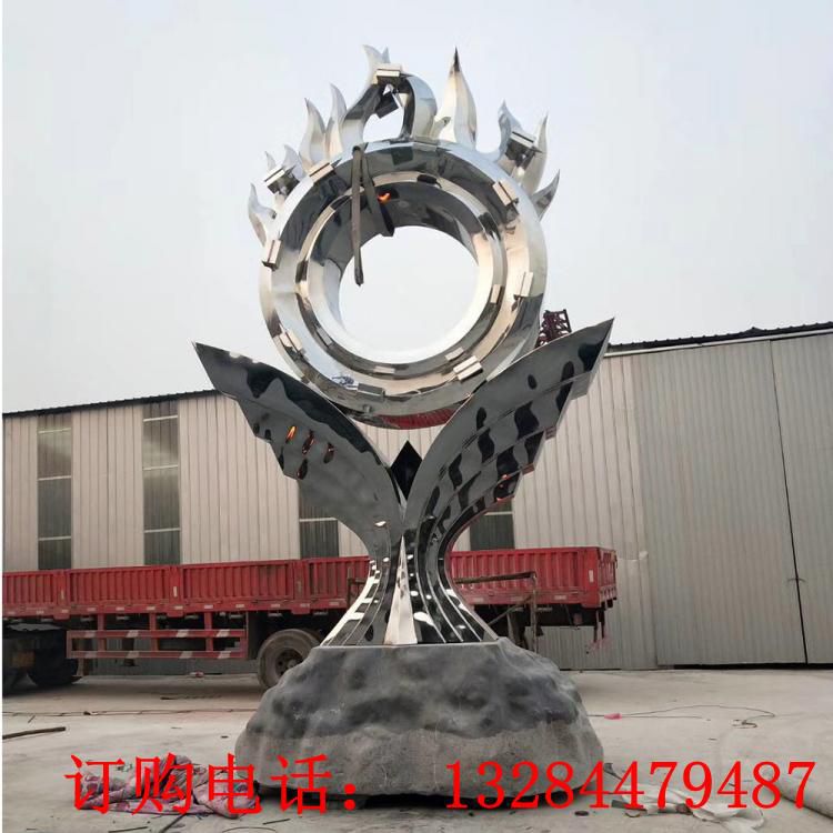 大型不銹鋼圓形火焰抽象雕塑