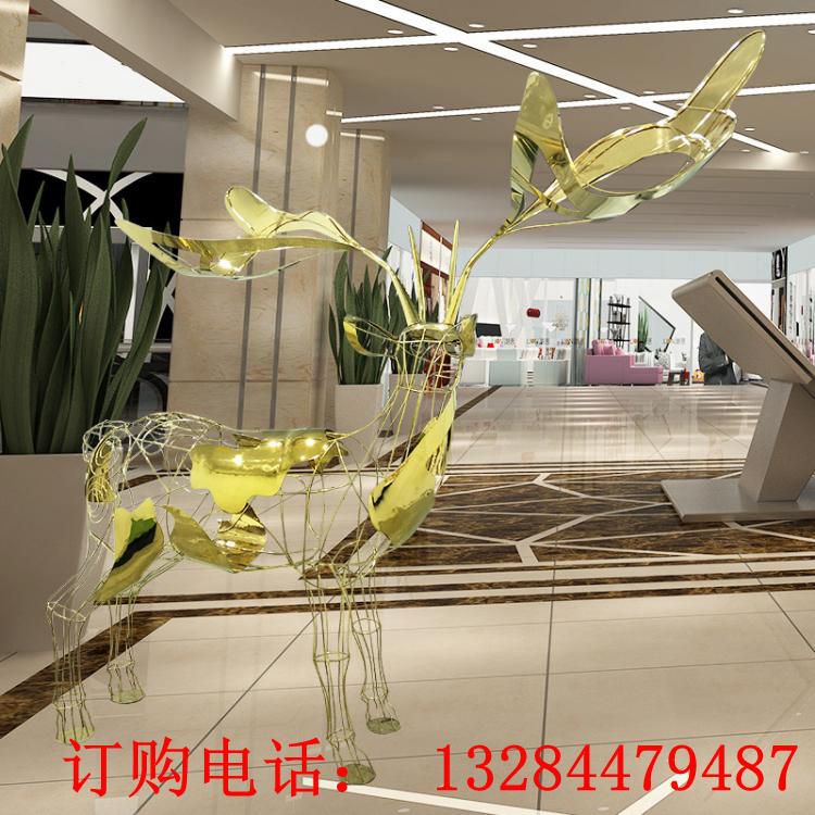 不銹鋼鏤空鹿酒店雕塑