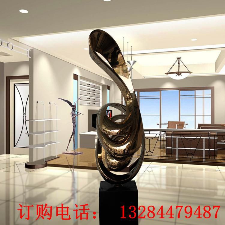 不銹鋼抽象扭曲飄帶酒店雕塑