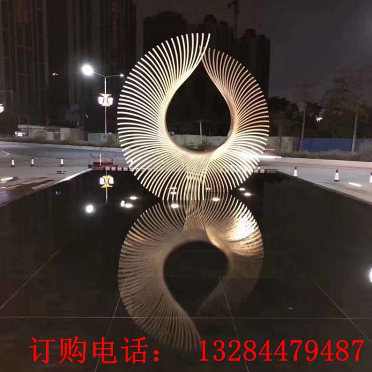 不銹鋼抽象翅膀水景雕塑
