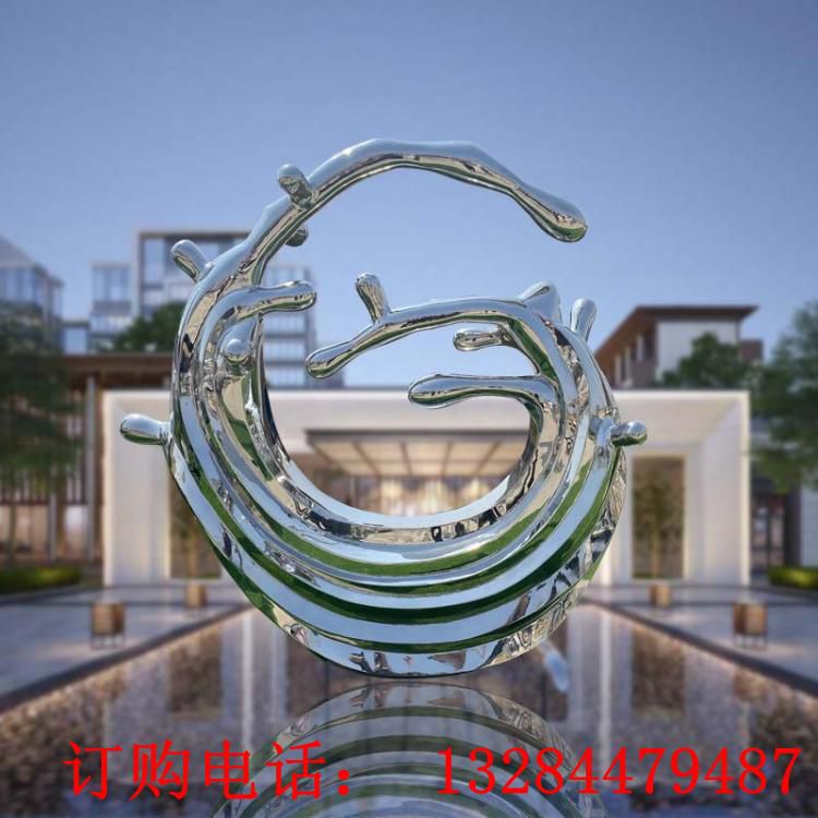 不銹鋼鏡面圓環(huán)浪花雕塑