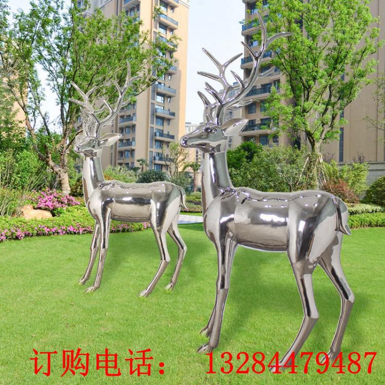 不銹鋼鏡面鹿雕塑