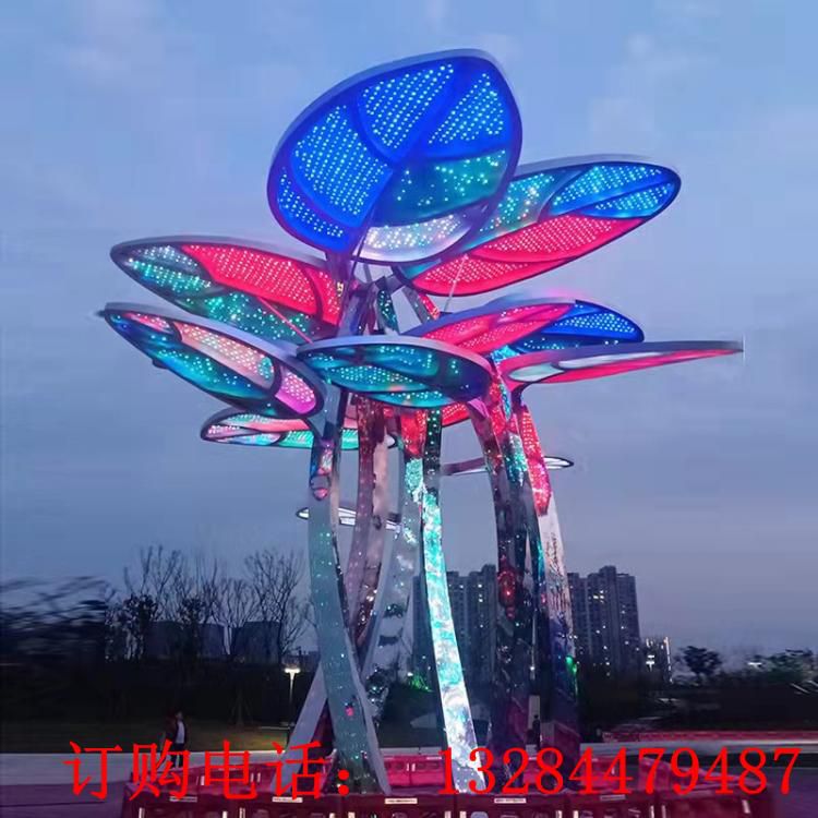 大型不銹鋼樹干樹葉雕塑