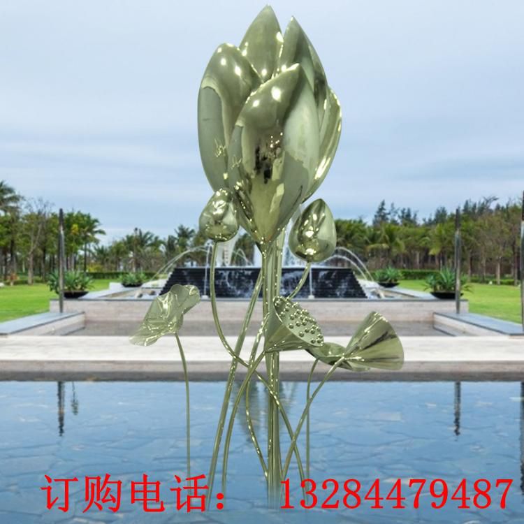 不銹鋼鏡面荷花雕塑