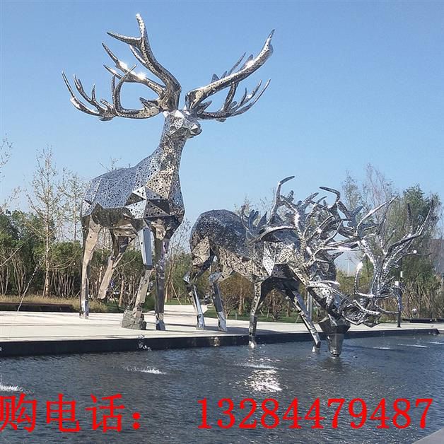 不銹鋼鏤空鏡面麋鹿雕塑