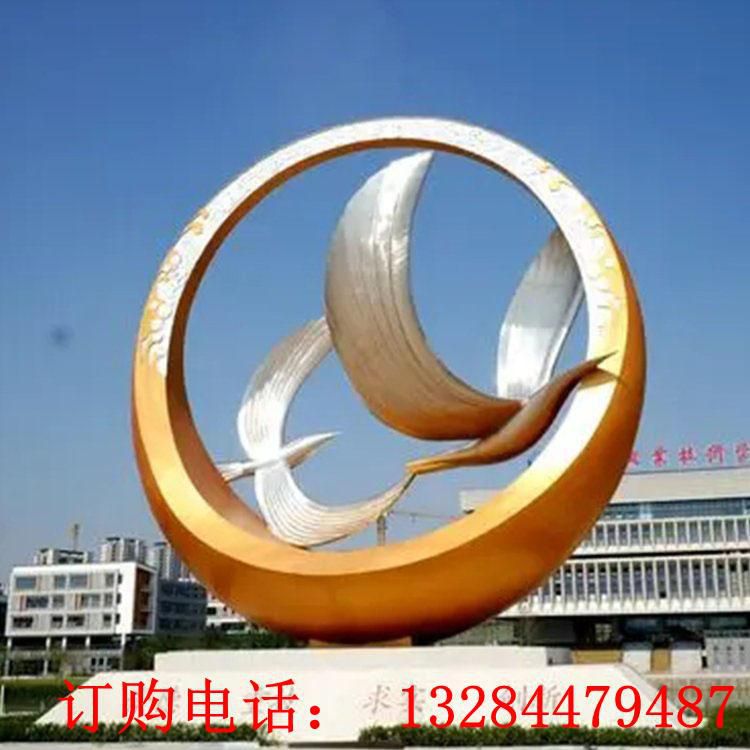大型不銹鋼圓環(huán)大雁雕塑