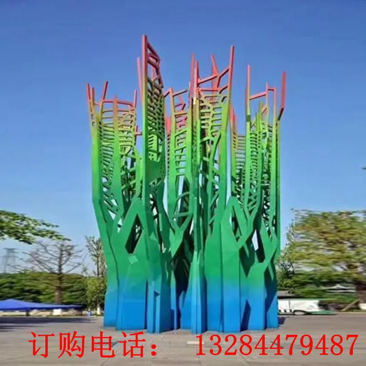 大型不銹鋼綠色樹干雕塑