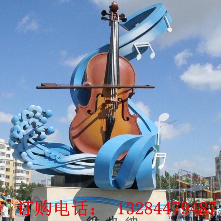 大型不銹鋼提琴海浪雕塑