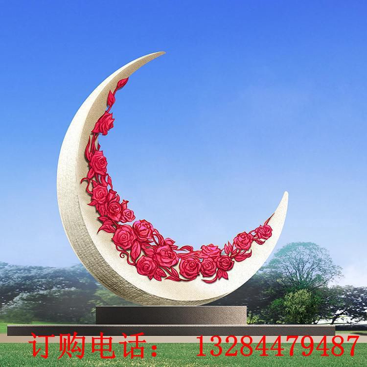 大型不銹鋼月亮玫瑰雕塑