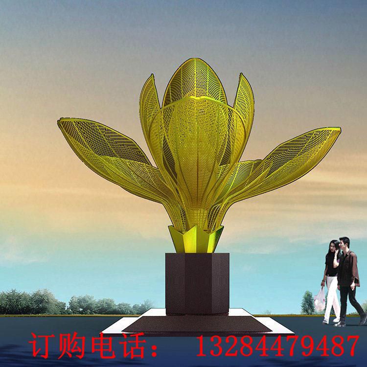 大型不銹鋼鏤空花朵雕塑
