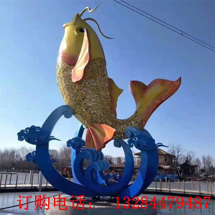 大型不銹鋼魚躍龍門雕塑