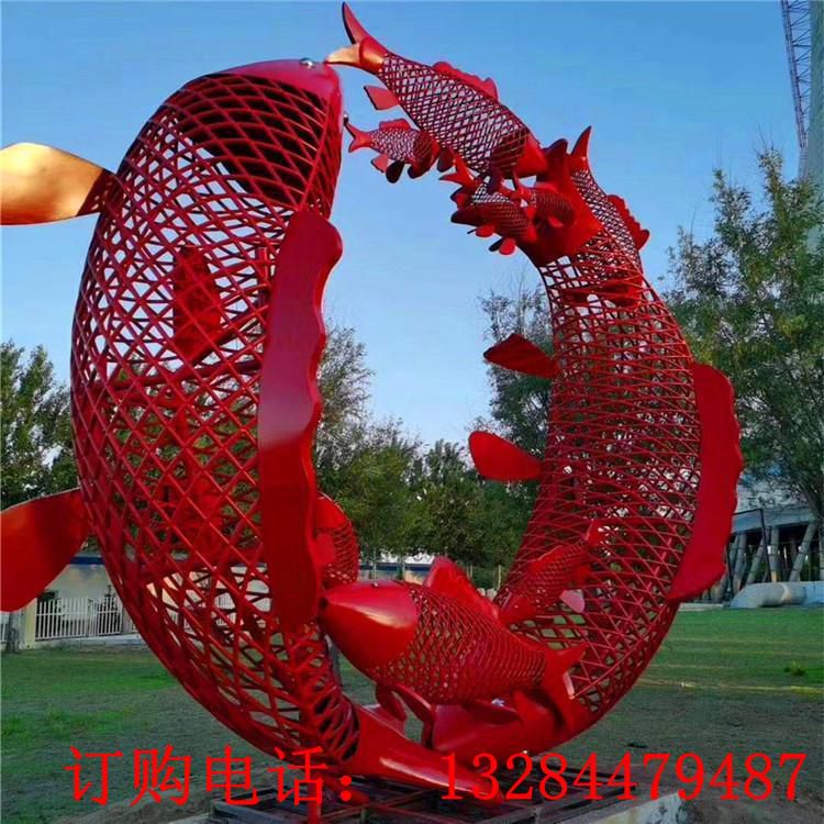 不銹鋼鏤空雙魚雕塑