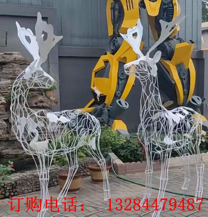 不銹鋼鏤空抽象鹿雕塑