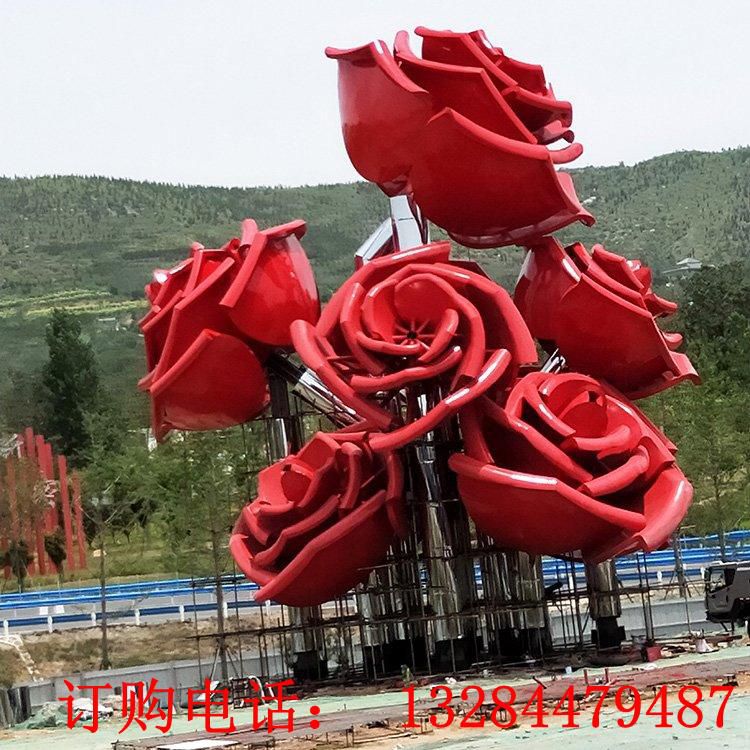 大型不銹鋼玫瑰花雕塑