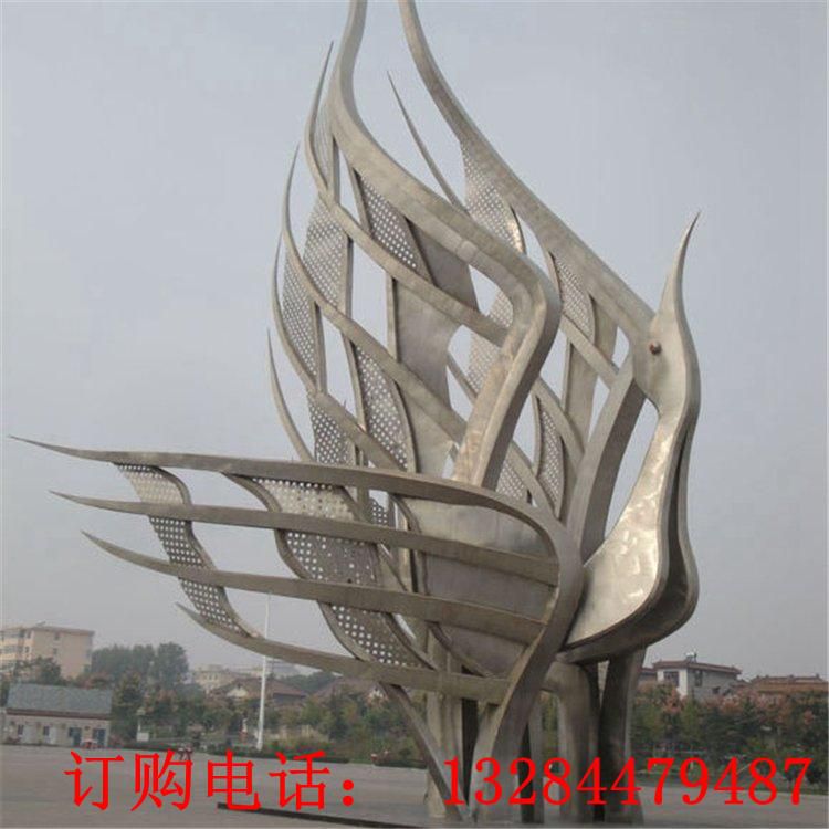 大型不銹鋼抽象鶴雕塑