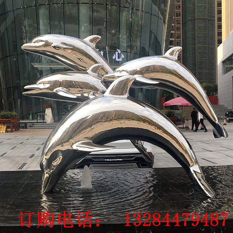 不銹鋼鏡面海豚雕塑