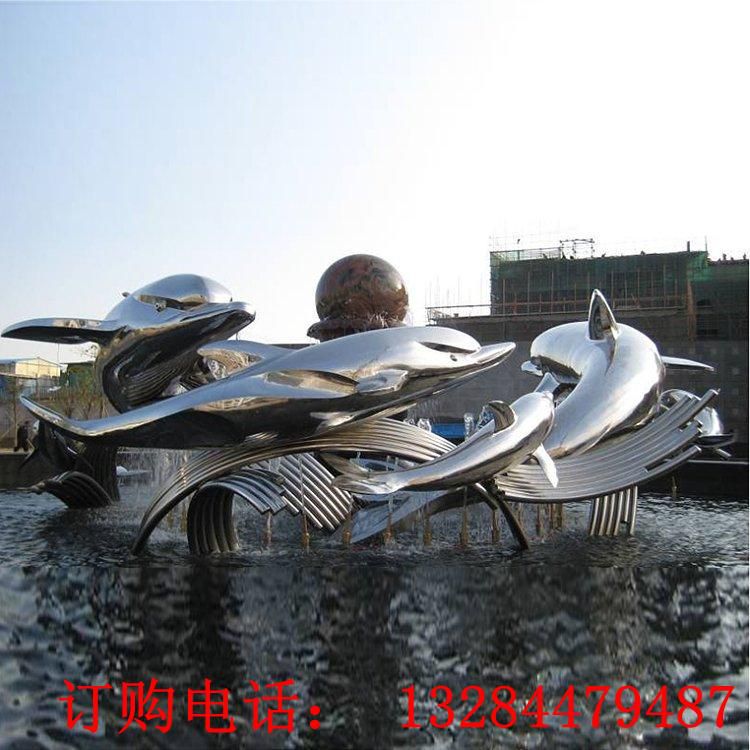 不銹鋼鏡面海豚雕塑