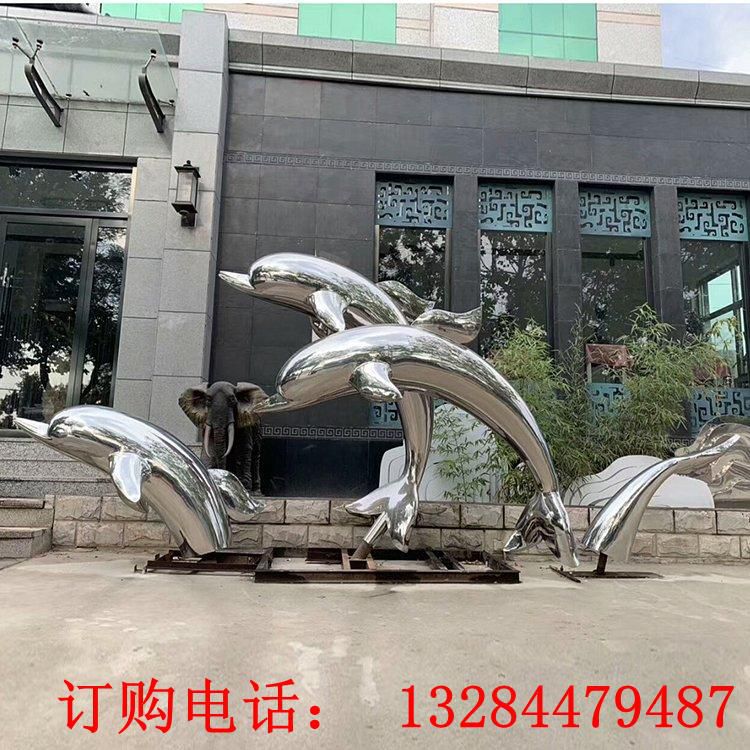 不銹鋼鏡面海豚雕塑