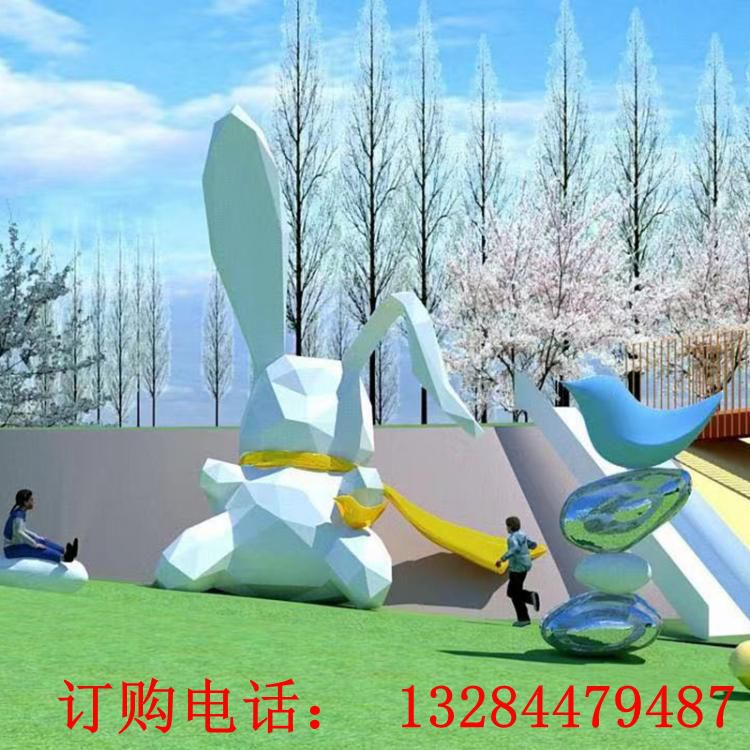 不銹鋼幾何圍巾兔雕塑