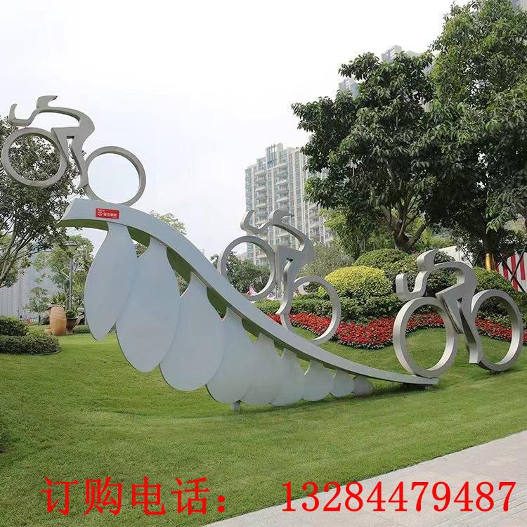 不銹鋼抽象騎自行車雕塑