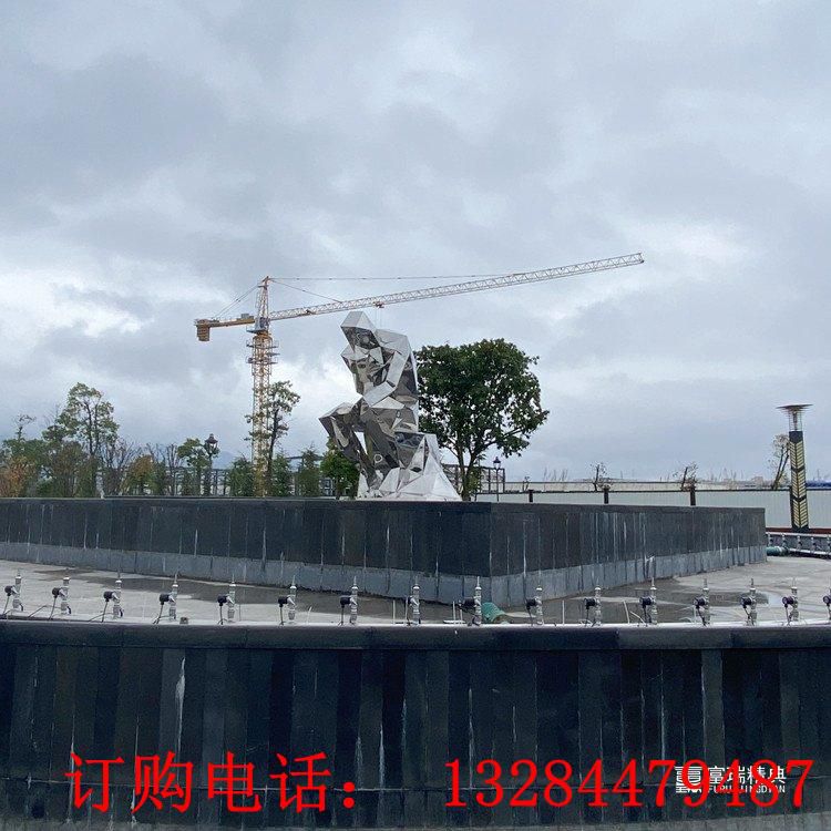 不銹鋼幾何鏡面思考者雕塑
