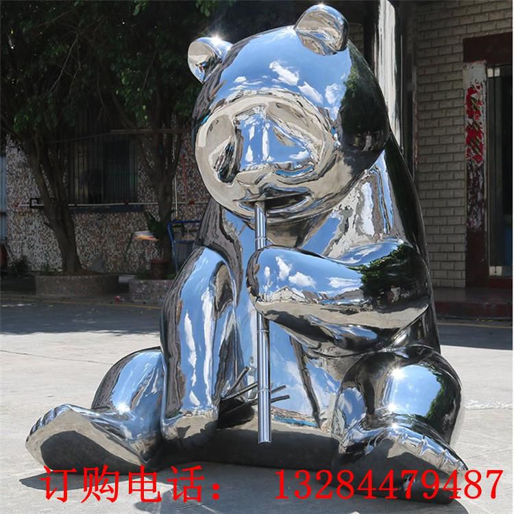 不銹鋼鏡面熊貓雕塑