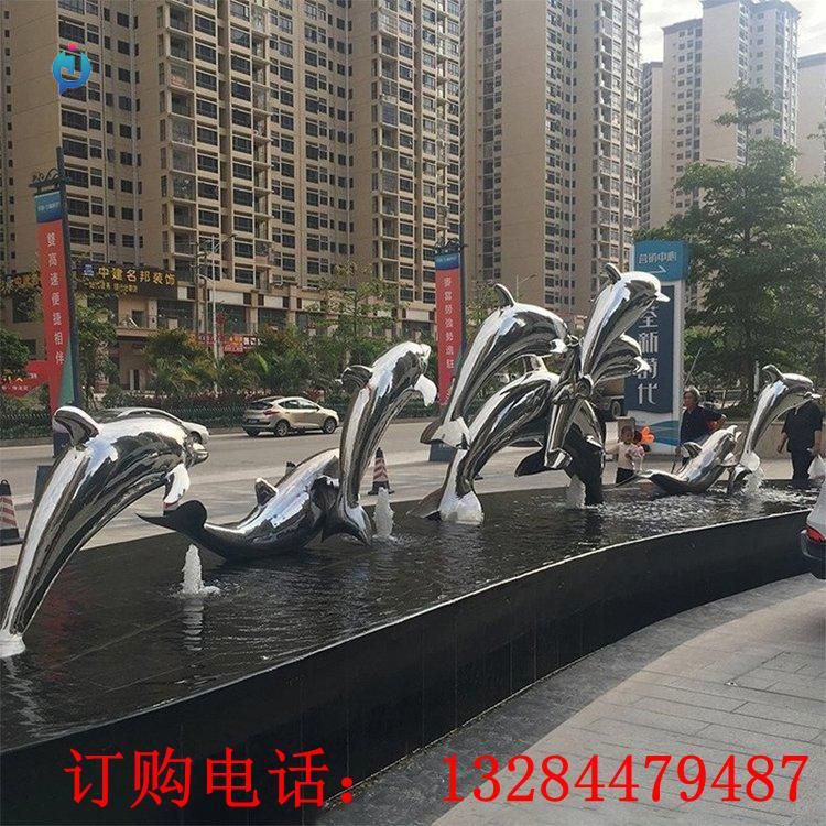 不銹鋼鏡面海豚雕塑