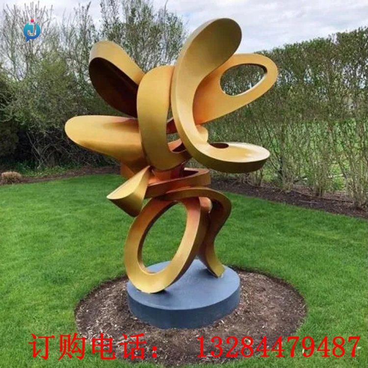 不銹鋼金色抽象飄帶雕塑