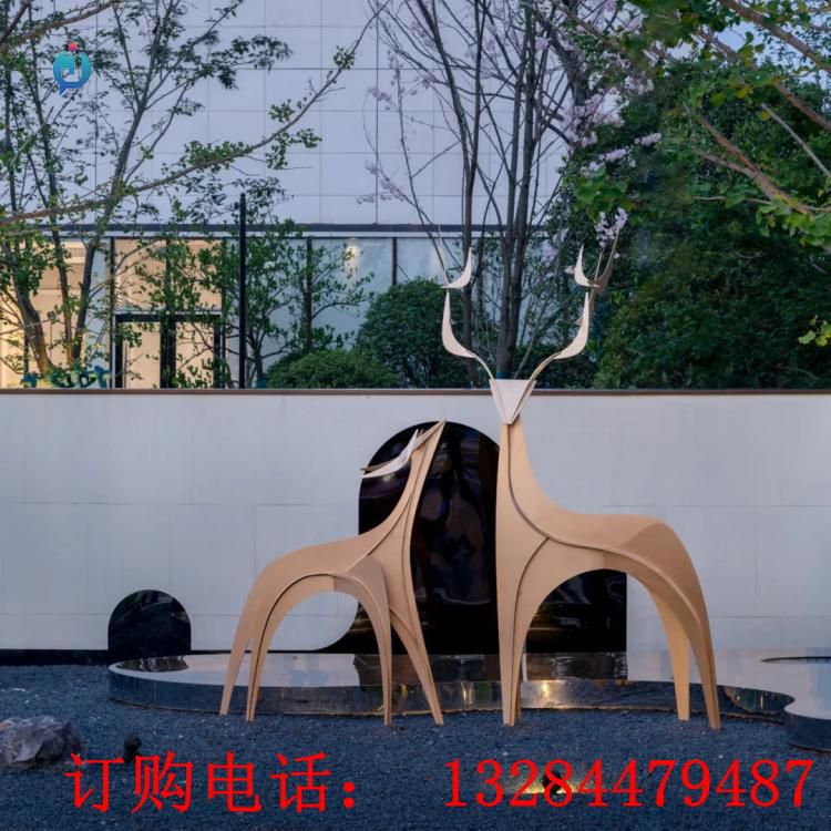不銹鋼抽象切片鹿雕塑