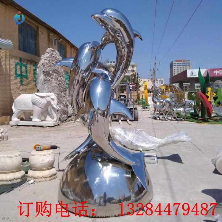 不銹鋼鏡面海豚雕塑