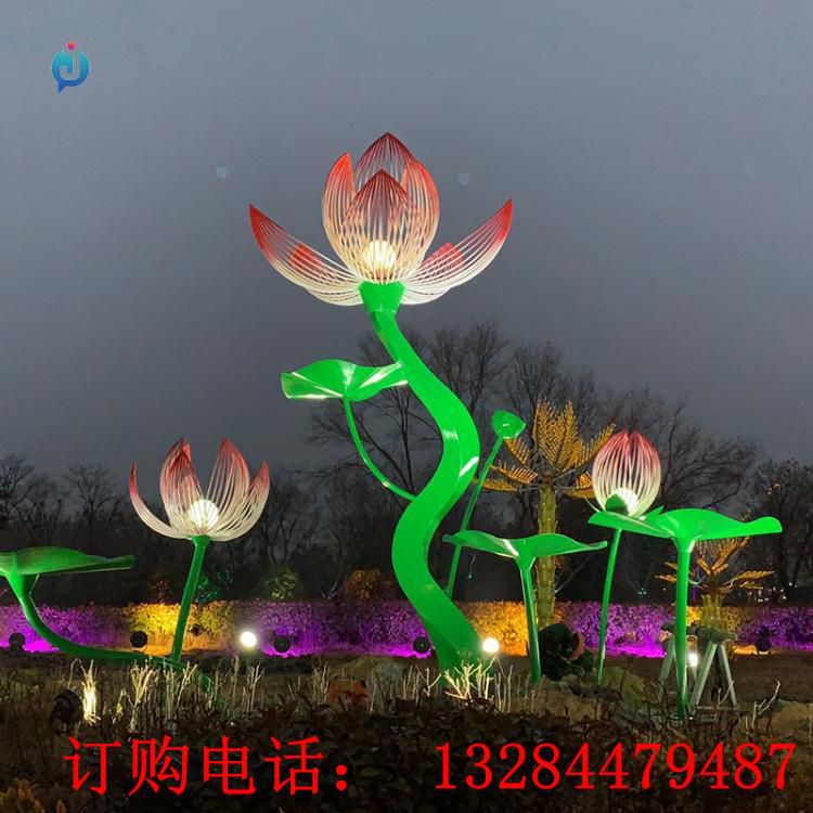 大型不銹鋼發(fā)光荷花城市雕塑