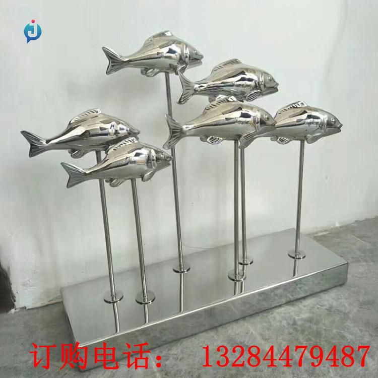 不銹鋼鏡面魚群水景雕塑