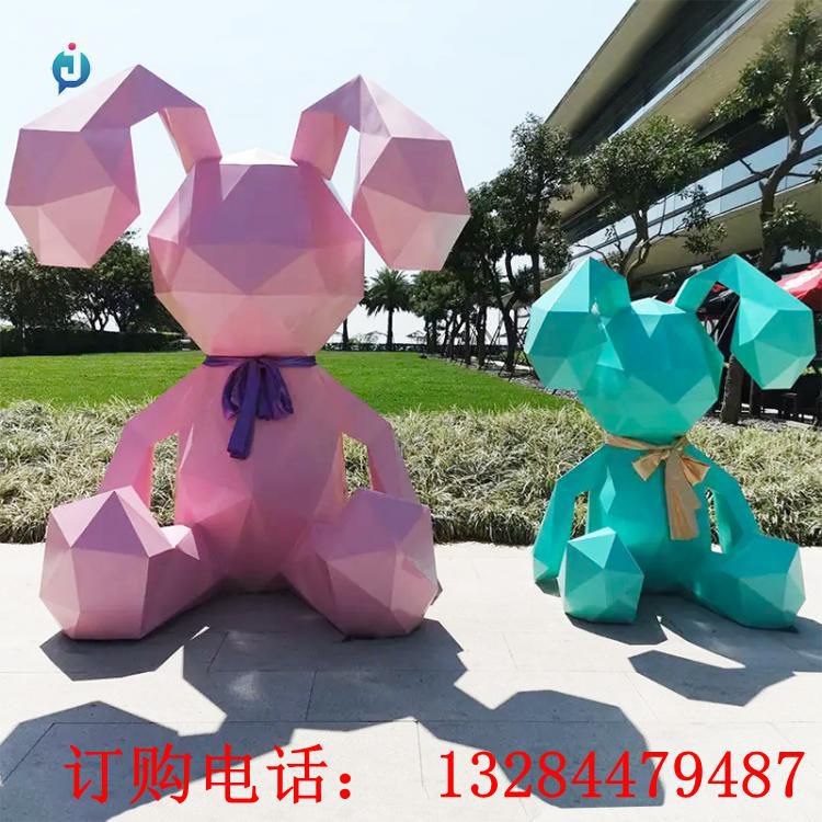 不銹鋼幾何卡通兔子廣場雕塑