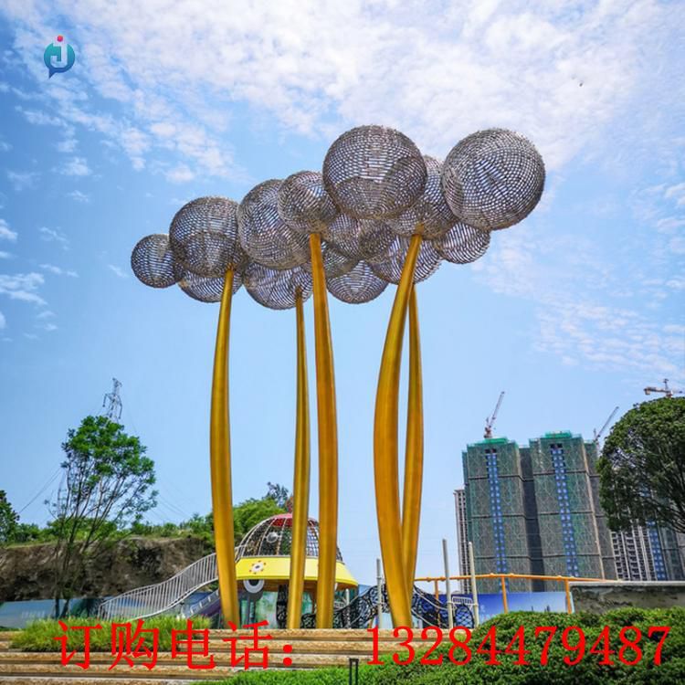 大型不銹鋼鏤空球異型樹雕塑