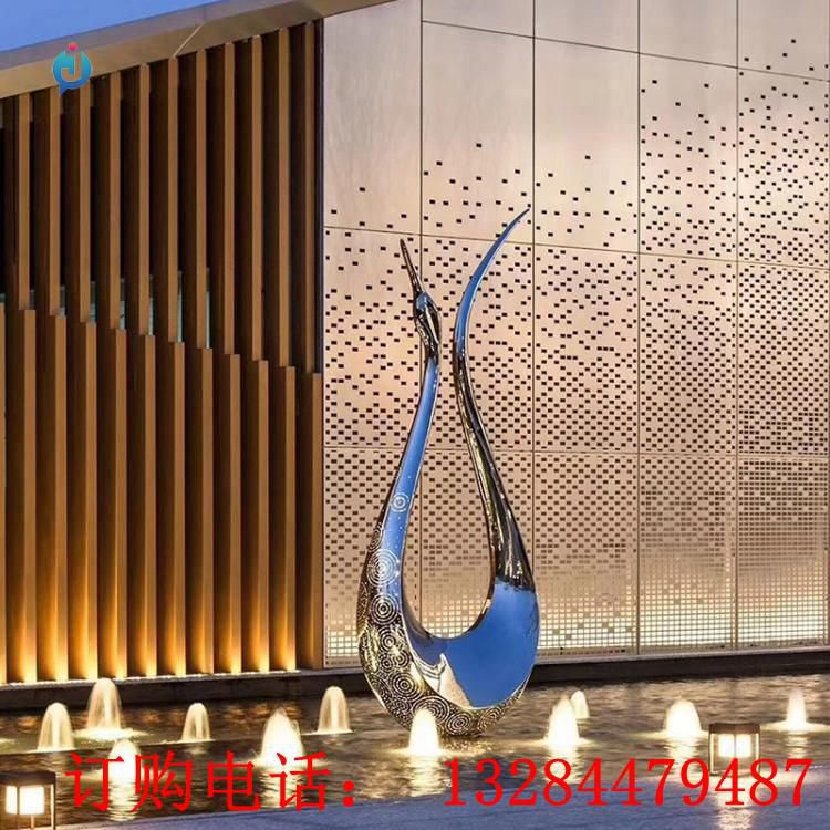 不銹鋼鏡面抽象天鵝雕塑