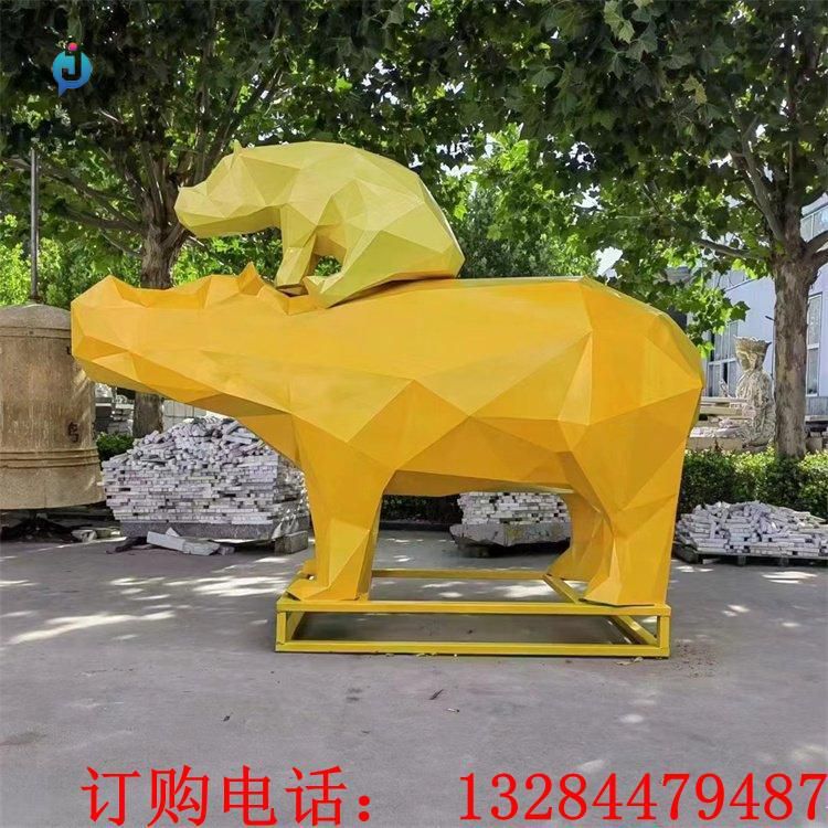 不銹鋼幾何河馬動物雕塑