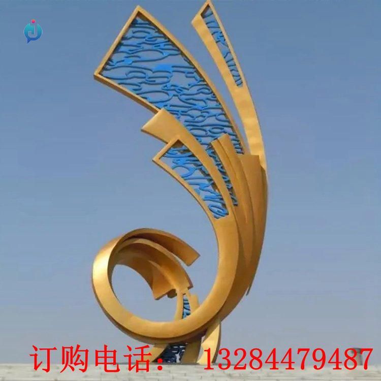 不銹鋼抽象金色鳳凰雕塑
