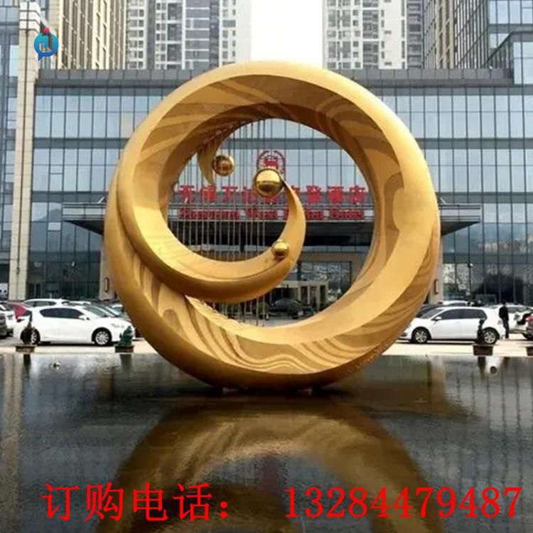 不銹鋼金色圓環(huán)鳳凰雕塑