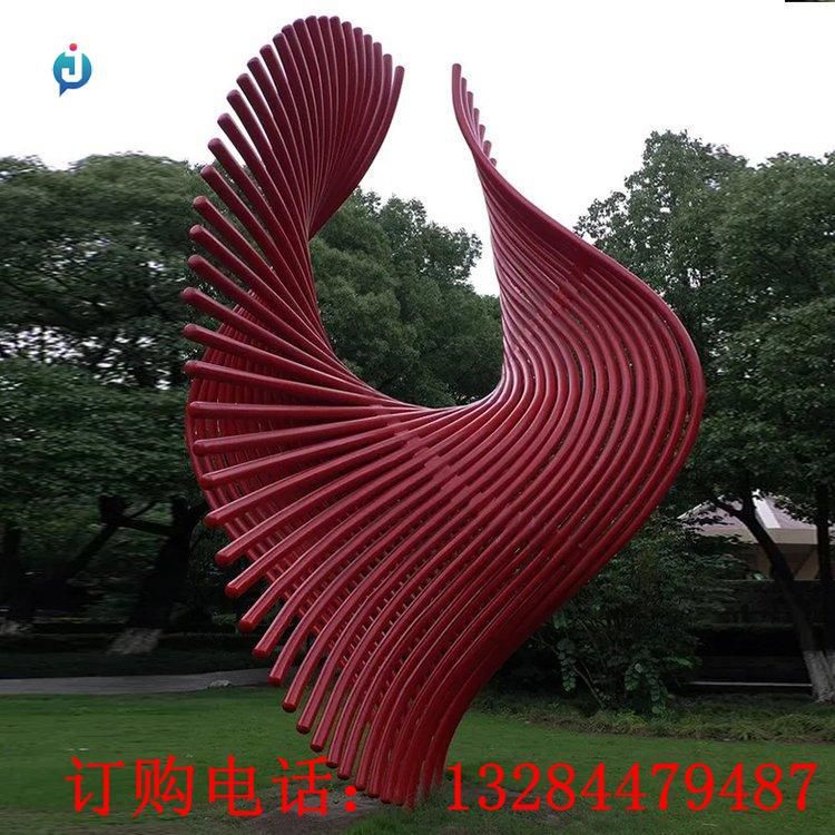 不銹鋼紅色抽象鳳尾雕塑