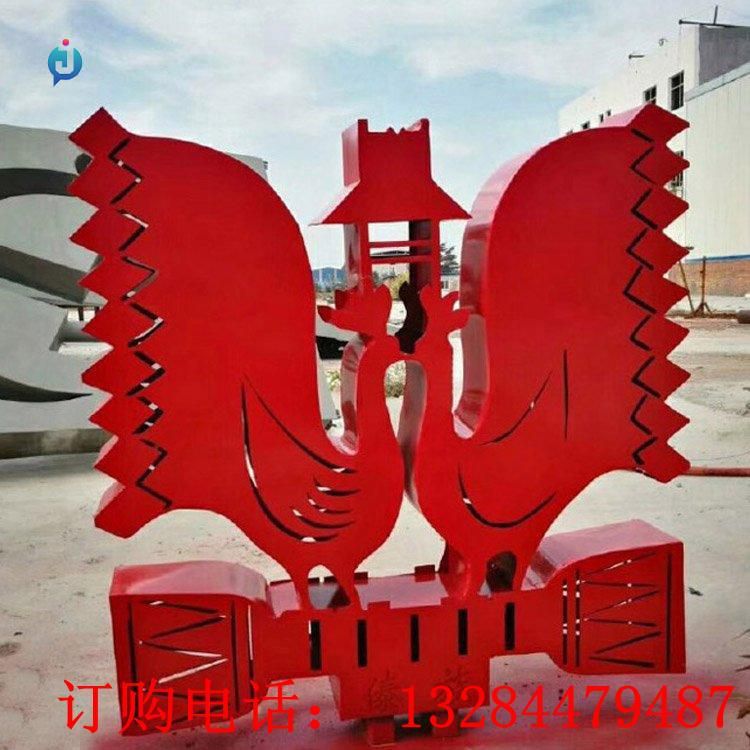 不銹鋼公雞剪影雕塑