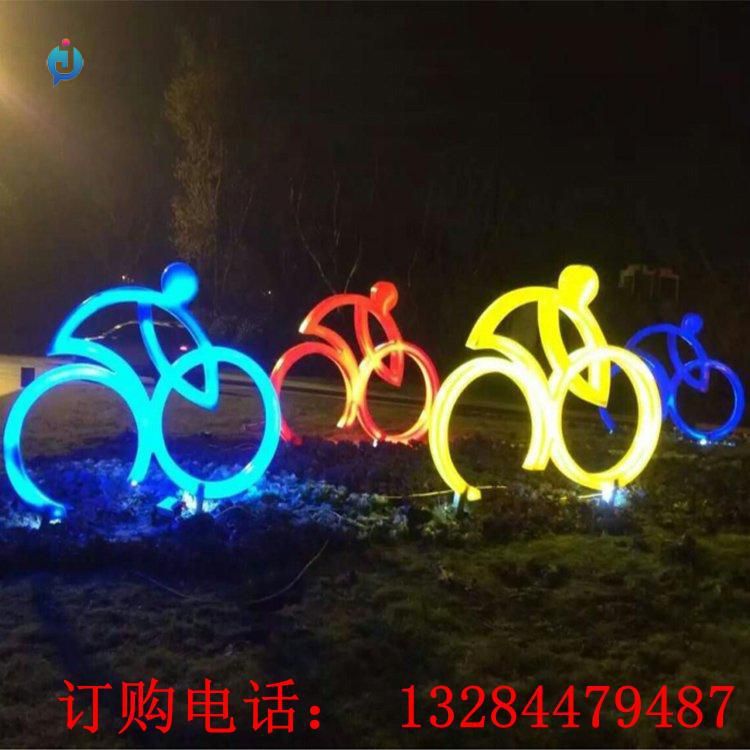 不銹鋼發(fā)光剪影騎自行車(chē)雕塑