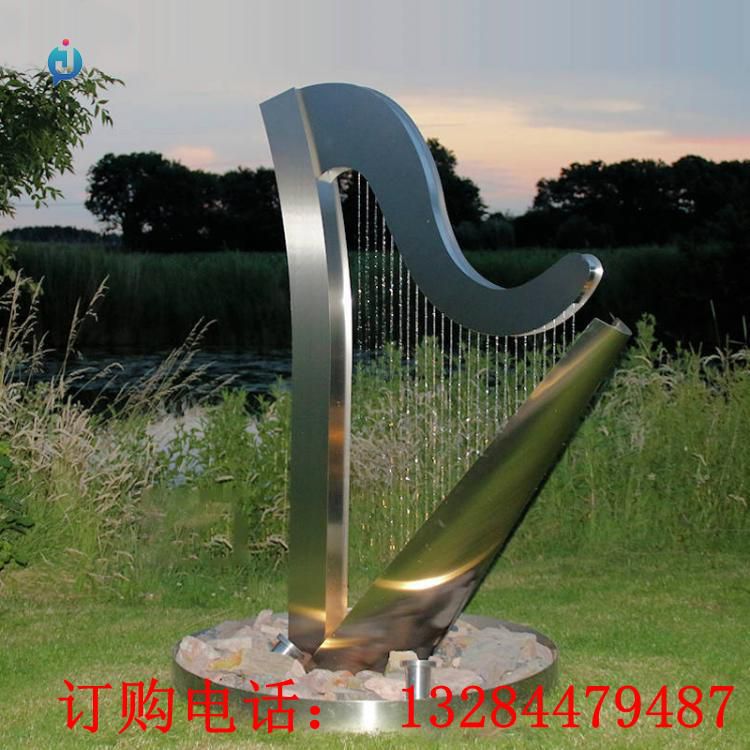 不銹鋼豎琴流水雕塑