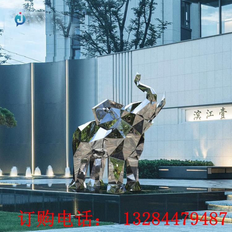 不銹鋼鏡面幾何大象雕塑