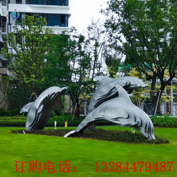 不銹鋼跳躍海豚雕塑