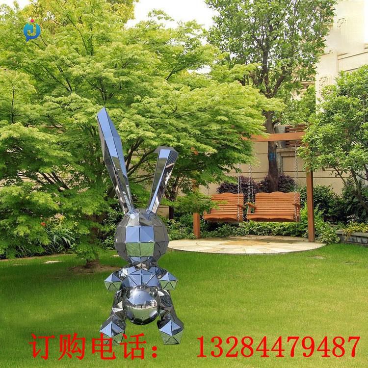 不銹鋼幾何鏡面兔子雕塑
